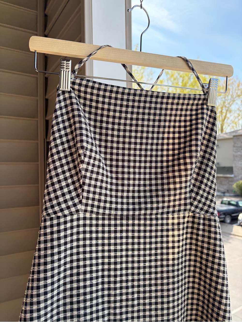 🆕 🏁Gianni Bini Gingham Maxi Dress Black White Tie Waist Casual Size 6 Sundress - Picture 13 of 17